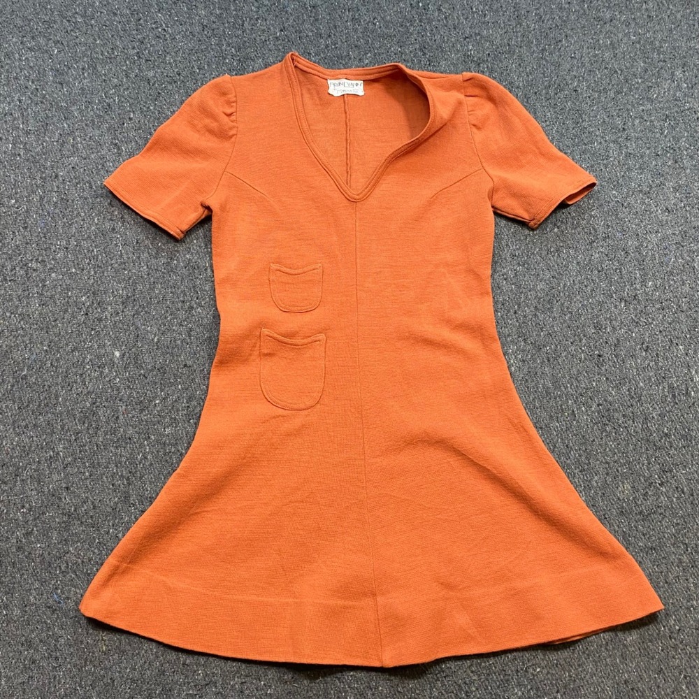 Alvin Duskin Marsha Fox Dress Sz S Womens Orange Retro 60s Mod Mini Pockets
